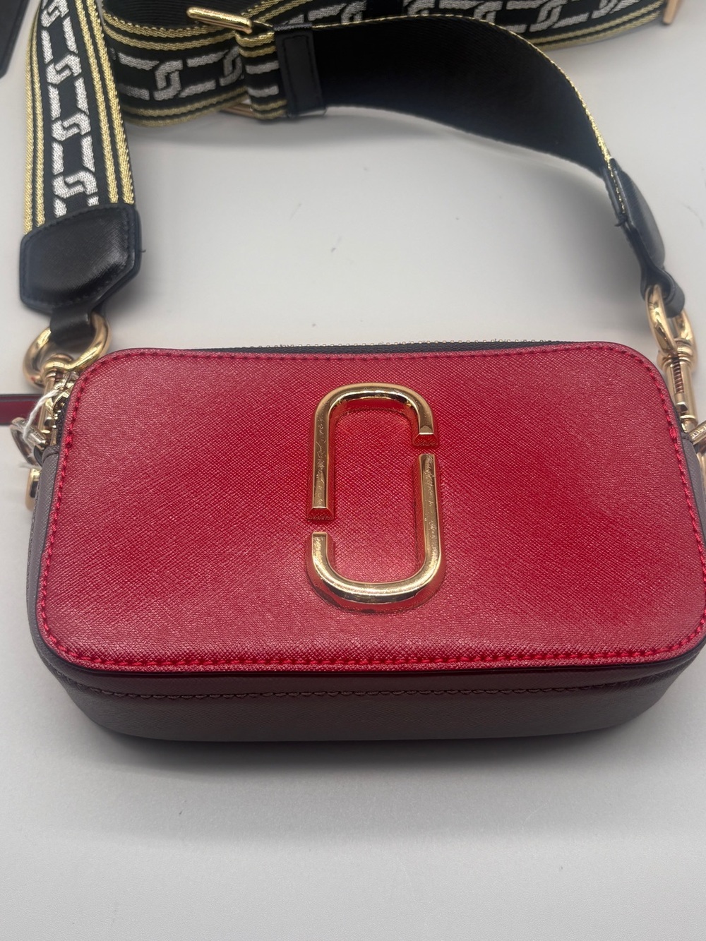 Red Double-J Logo Crossbody Bag with Gold Hardware
